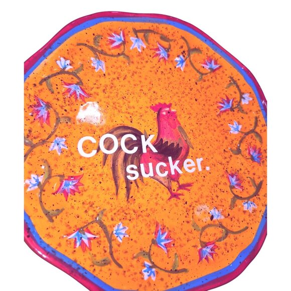 Hand-Painted Ceramic Plate With Rooster & Text Design Round 8" Decorative Dish Y - Picture 3 of 5